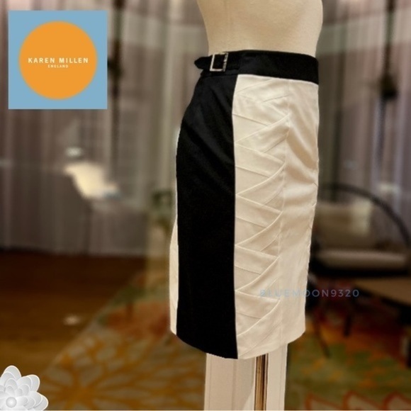 KAREN MILLEN ENGLAND Black and White Color Pencil Skirt NWT 6 See Measurements - Picture 3 of 12